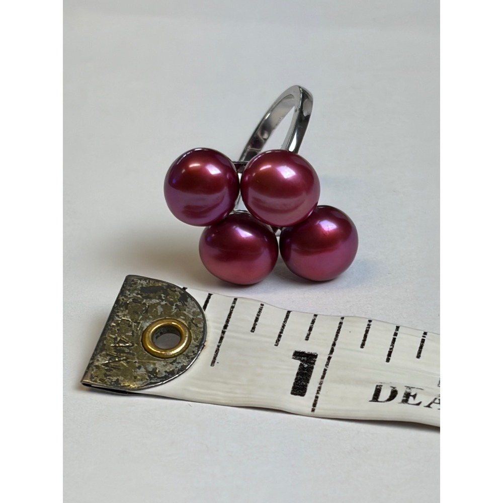 Honora Pearl Cluster Ring Size 7 Red Pink Sterling Silver 925 Statement Cocktail - Picture 7 of 10